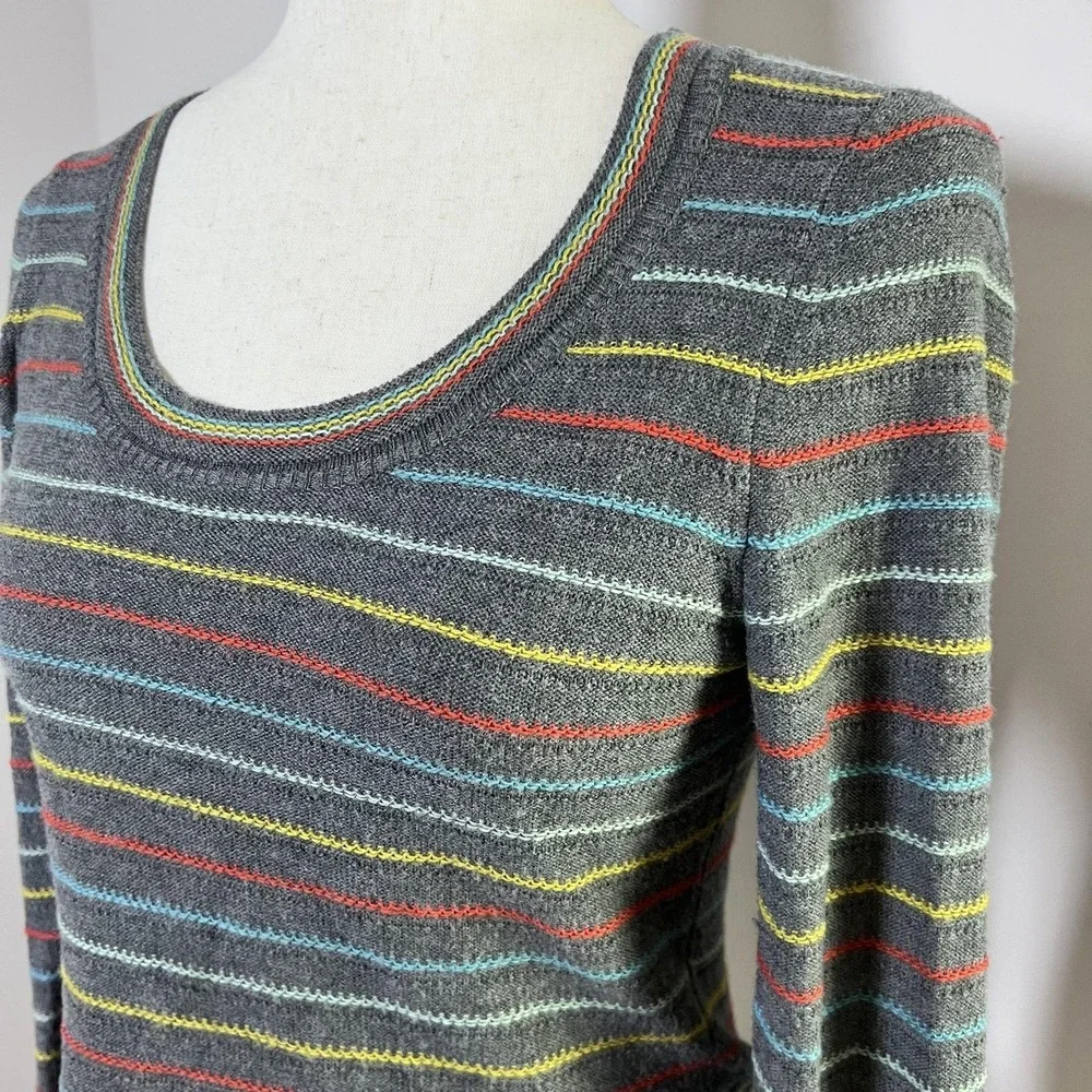 Anthropologie Sweater Womens Gray Striped Wool Cashmere Scoop Neck Pullover - Picture 6 of 9
